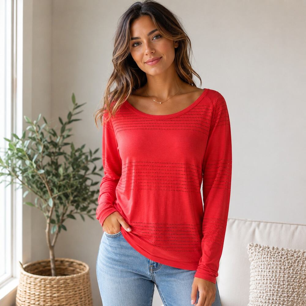 Athleta Orange long sleeve top Medium Beachy sporty
